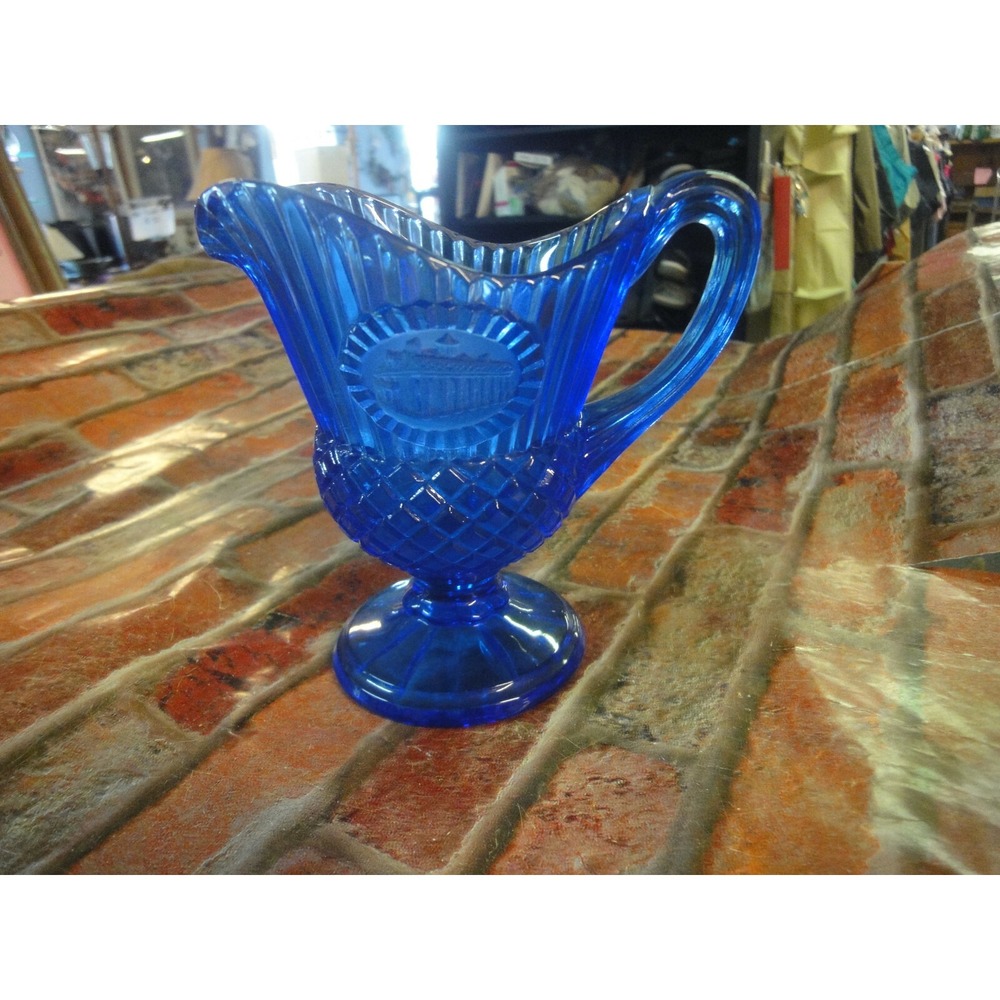 avon blue fostoria Mt Vernon pitcher creamer ? 5" tall BEAUTIFUL